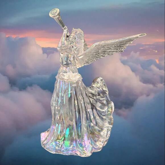Vintage Old World Clear Acrylic Angel Topper with Trumpet - Holiday Decor